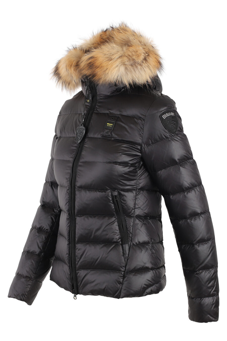 Black fur hooded jacket with reddish-brown interior - IMG 4930