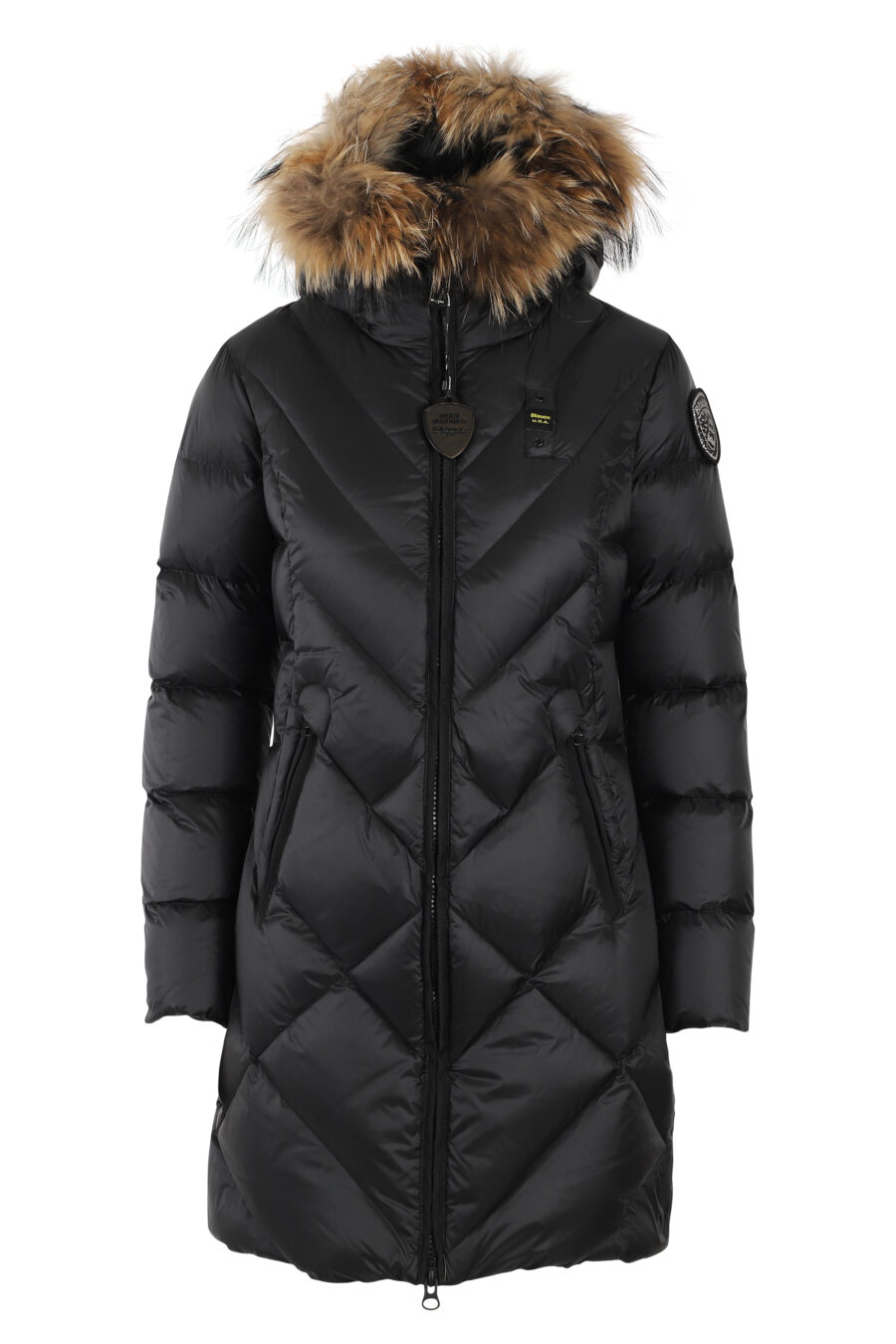 Longue veste noire à capuche avec fourrure et doublure marron - IMG 4988