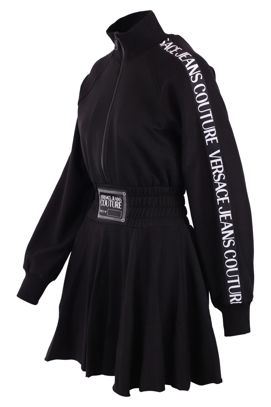Vestido negro manga larga con logo en tiras - IMG 6195
