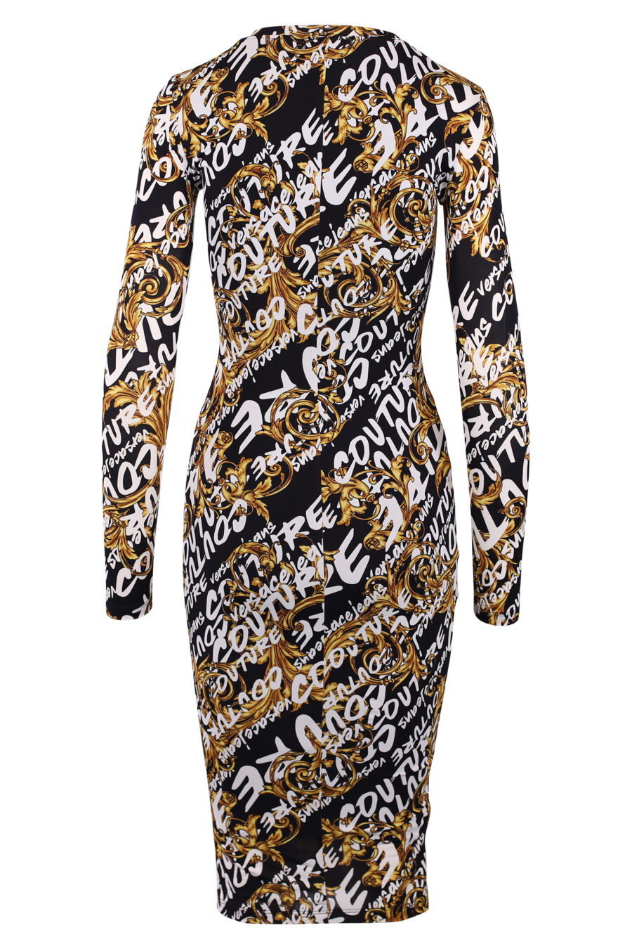 Schwarzes "All-Over-Logo"-Kleid mit goldenen Details - IMG 6247