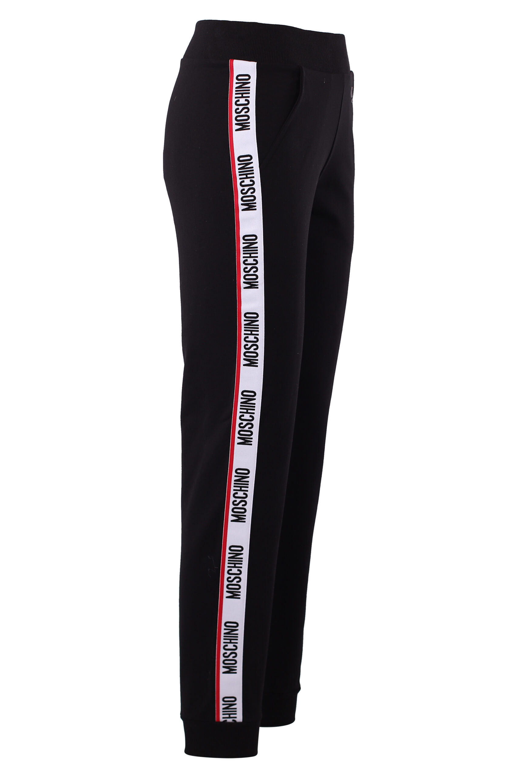 Moschino - Pantalón de chándal negro logo cinta lateral y logo - Fashion