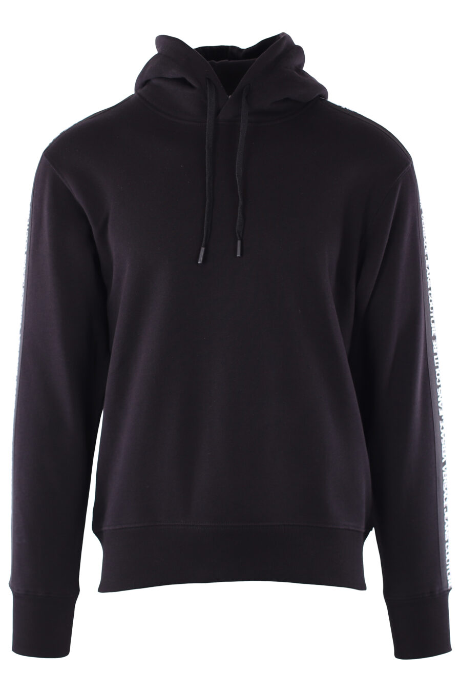 Black hooded sweatshirt with ribbon logo on sleeves - IMG 6449
