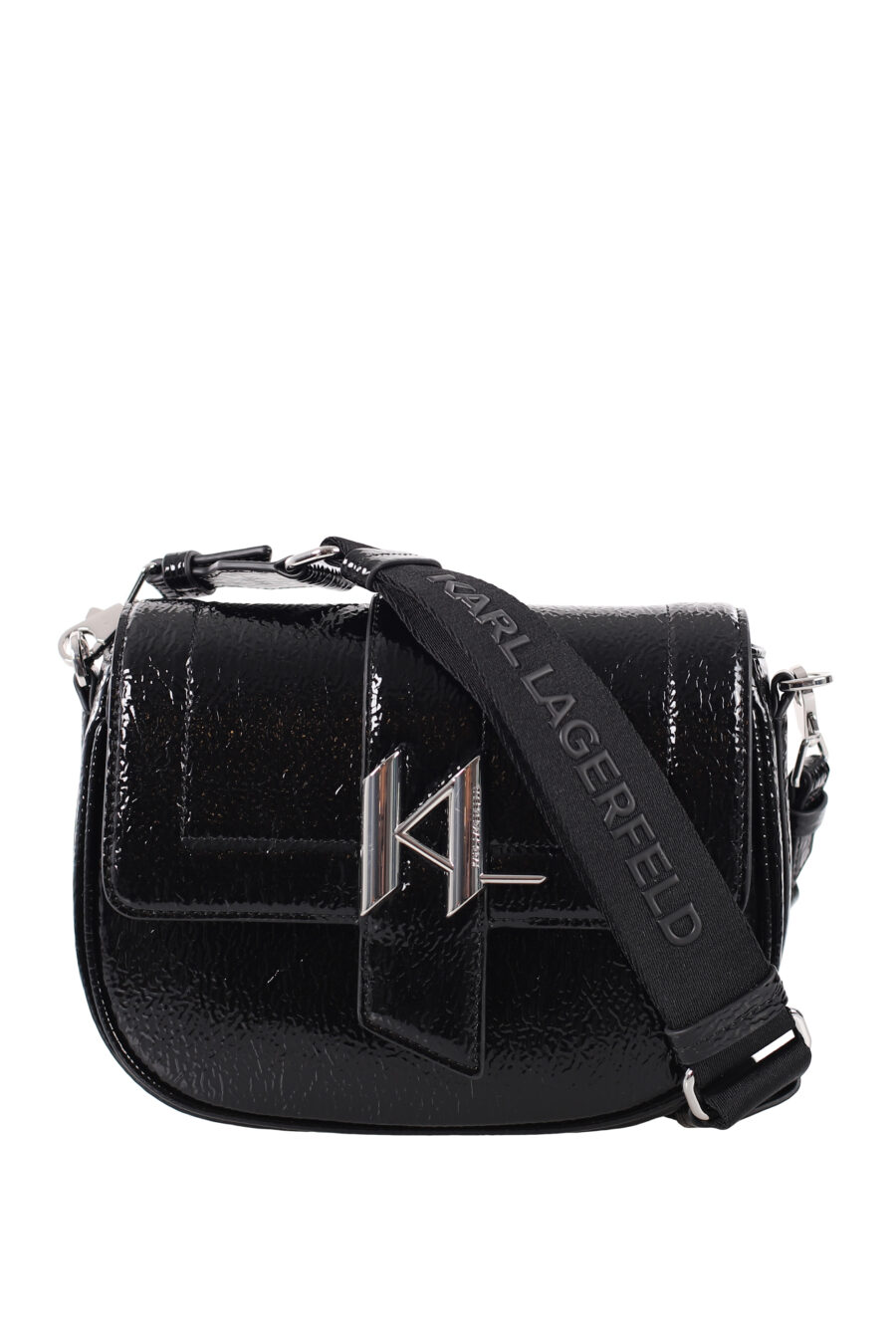 Small black flap shoulder bag with metal logo - IMG 1703