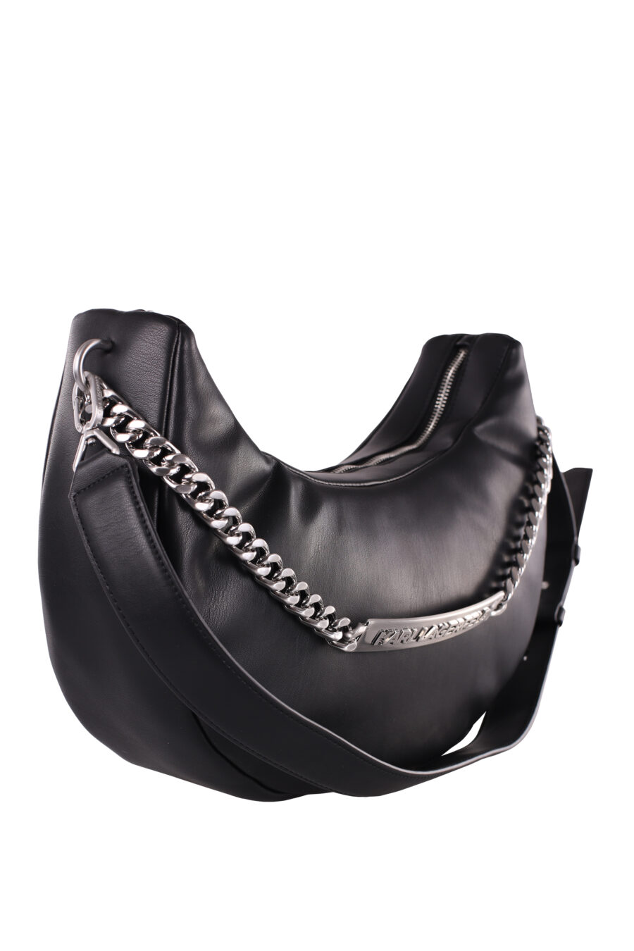 Black hobo bag with silver plated chain - IMG 6046