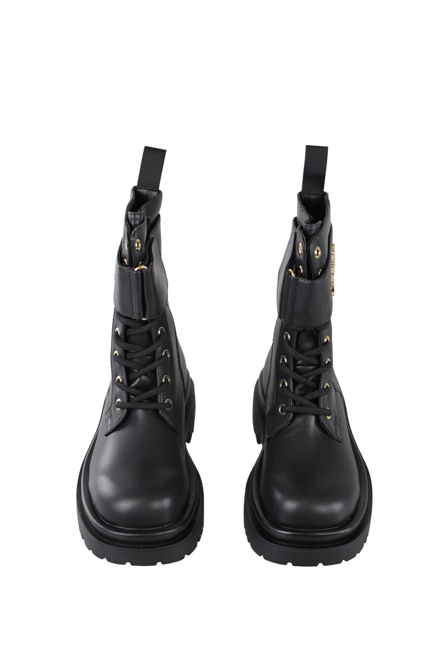 Black lace-up ankle boots with gold lettering logo - IMG 6686