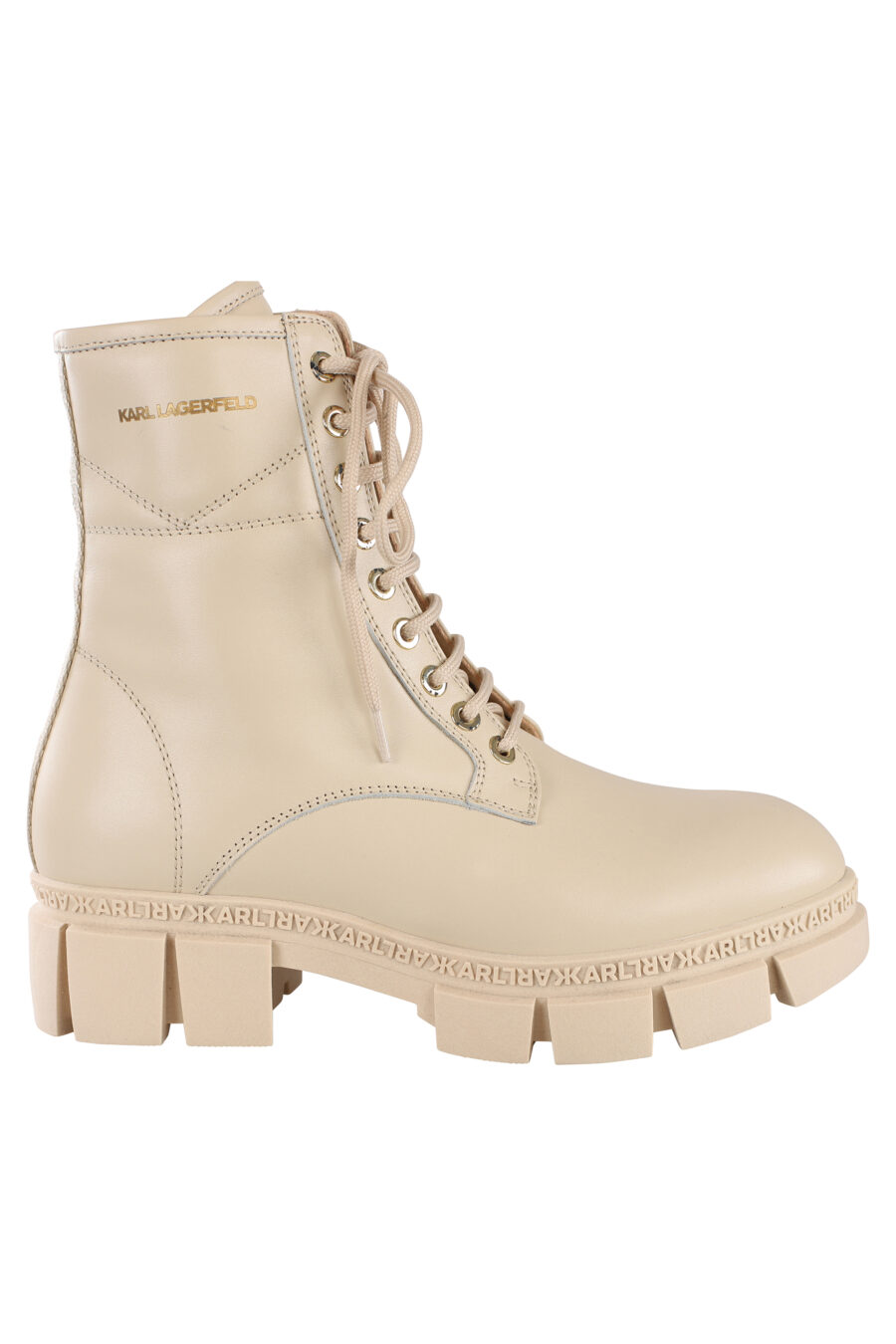 Beige lace-up ankle boots with small gold logo - IMG 6857