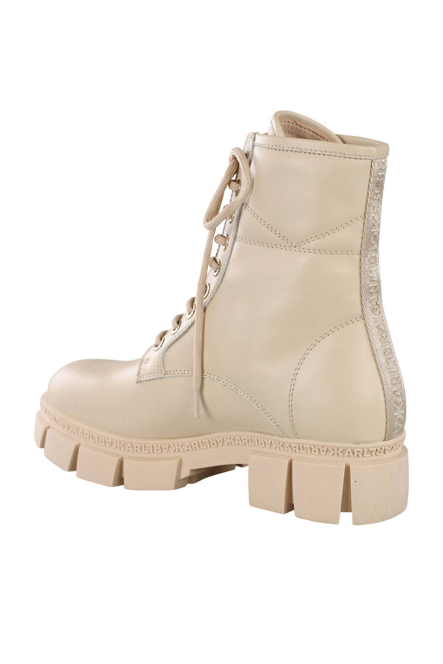 Beige lace-up ankle boots with small gold logo - IMG 6860