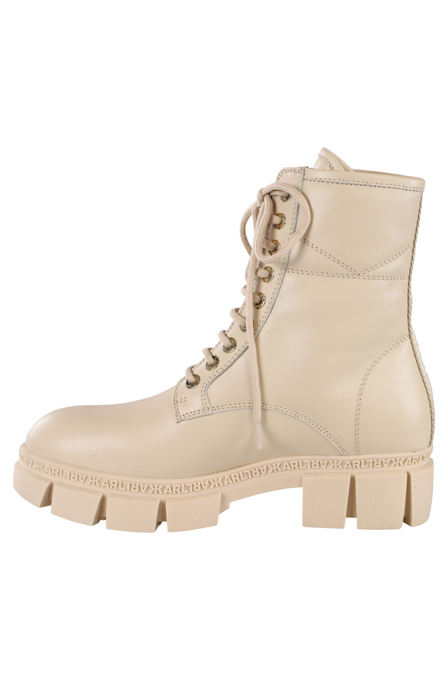 Beige lace-up ankle boots with small gold logo - IMG 6861