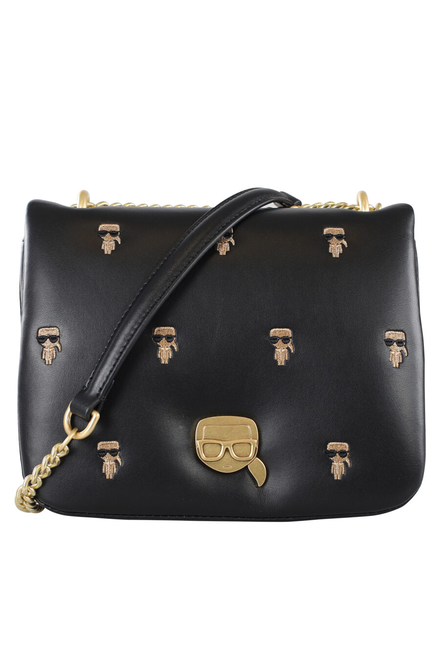 Mini sac à bandoulière noir "all over logo" en clous et chaîne dorée - IMG 6960
