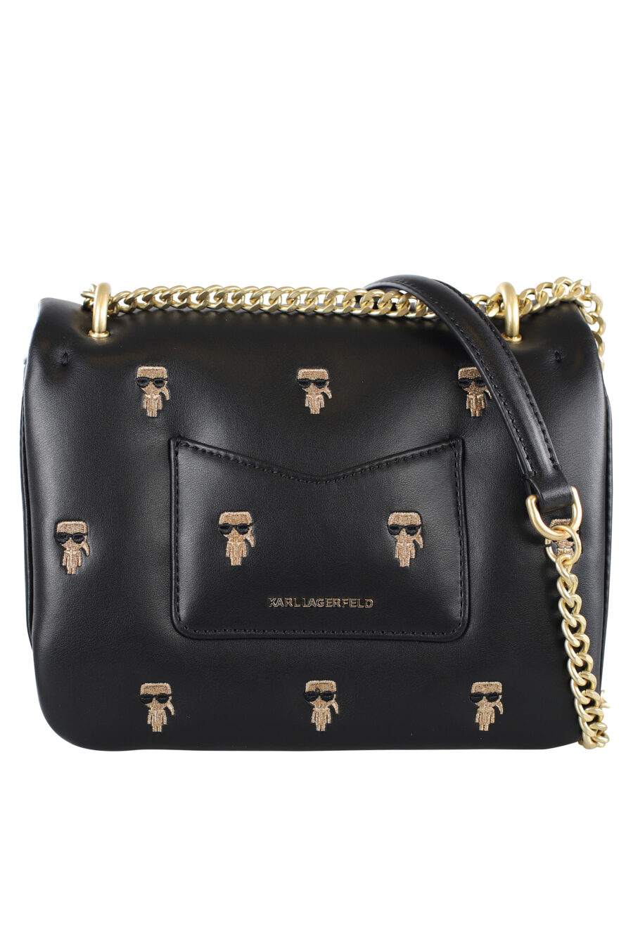 Mini sac à bandoulière noir "all over logo" avec clous et chaîne dorée - IMG 6961