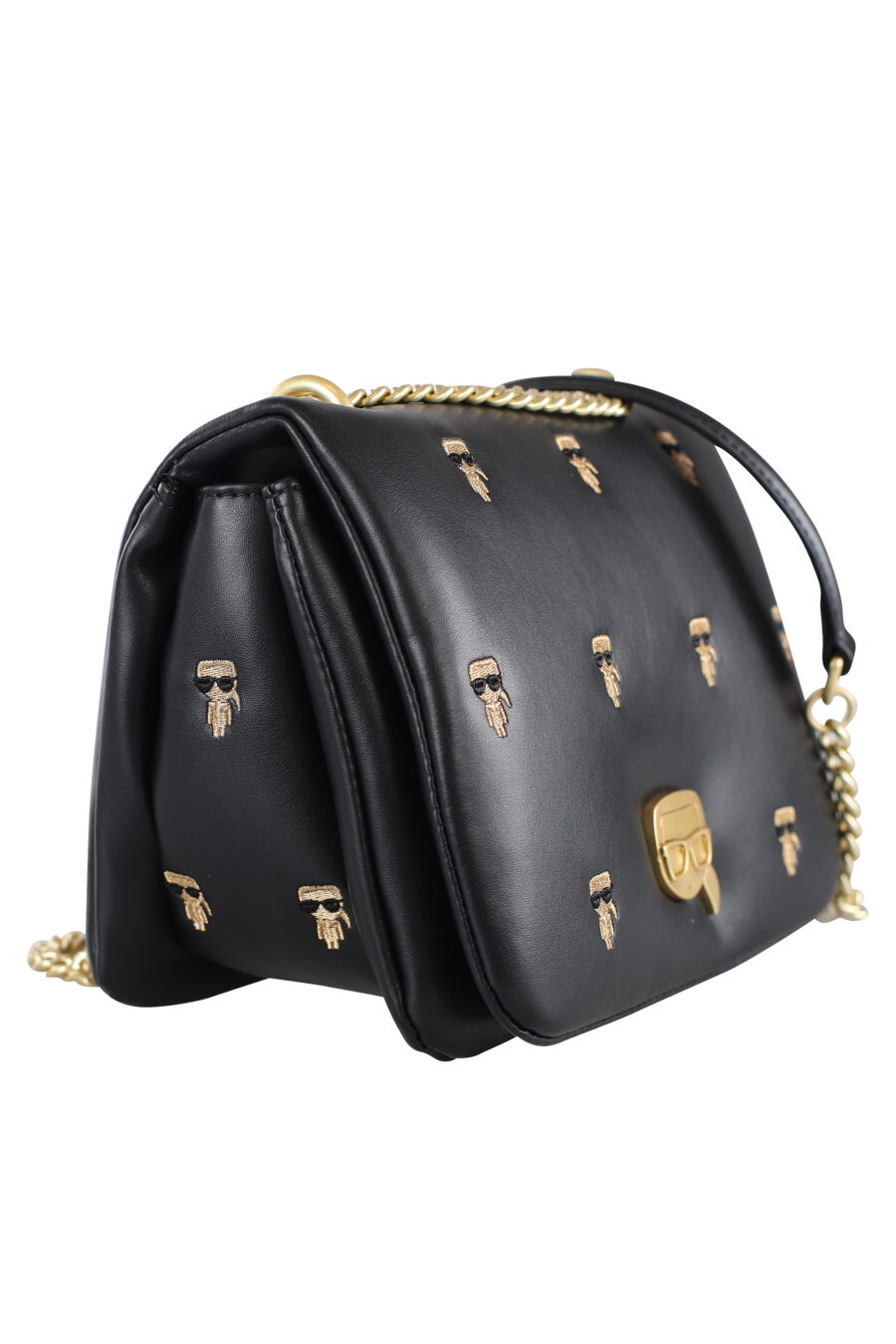 Mini sac à bandoulière noir "all over logo" avec clous et chaîne dorée - IMG 6962