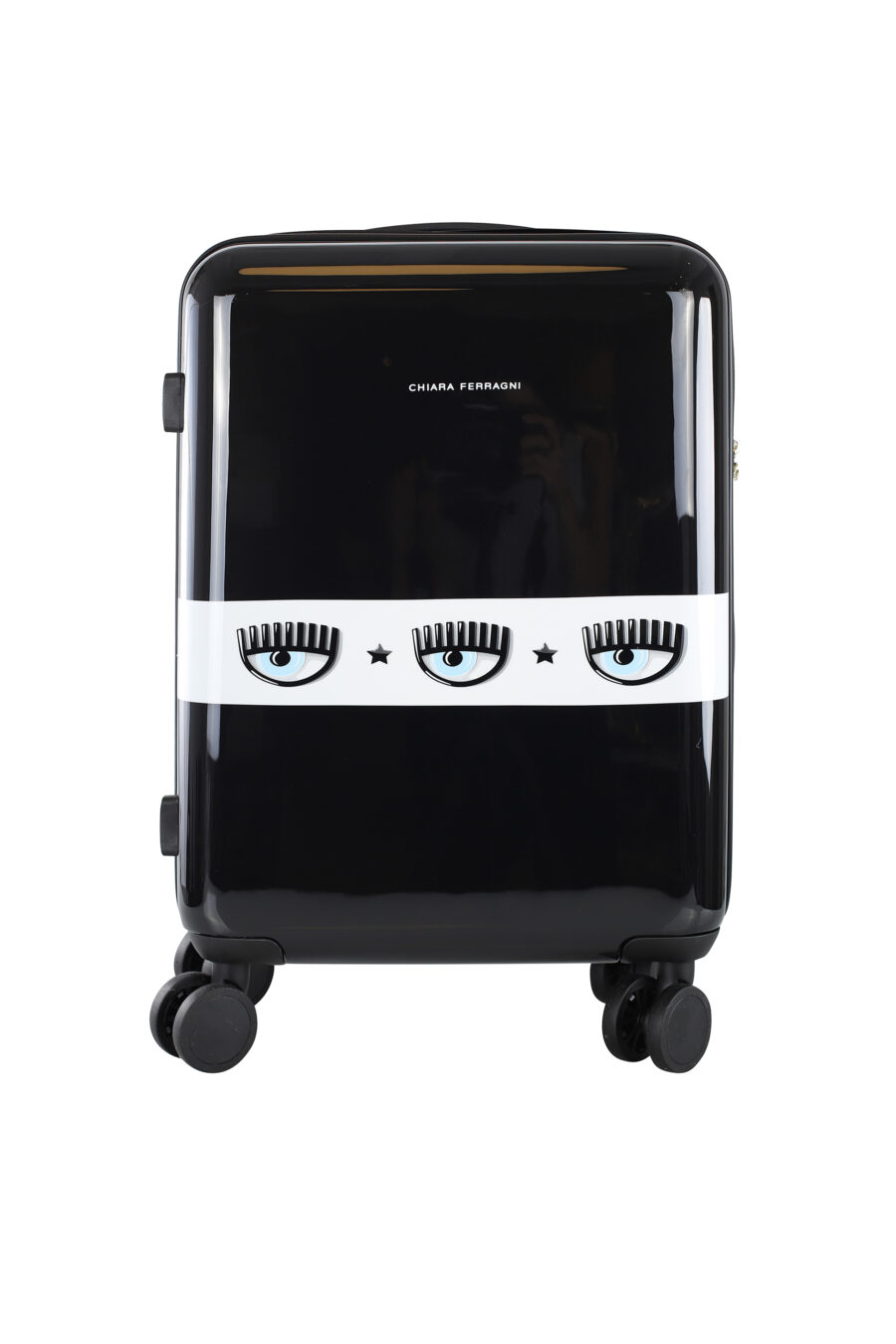 Black wheeled suitcase with eye logo and star - IMG 7040
