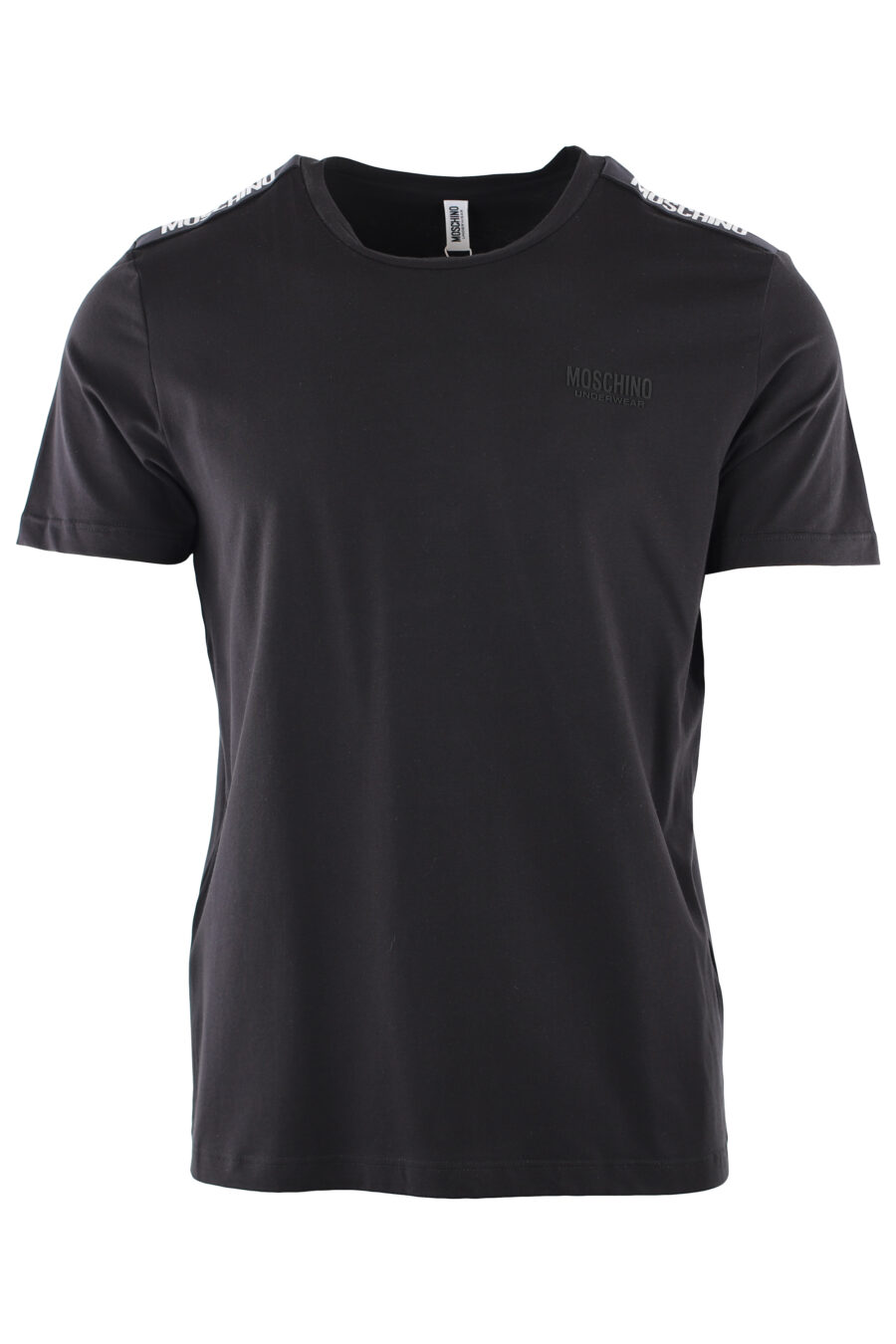 Conjunto de duas T-shirts pretas com fita com logótipo nos ombros - IMG 7309
