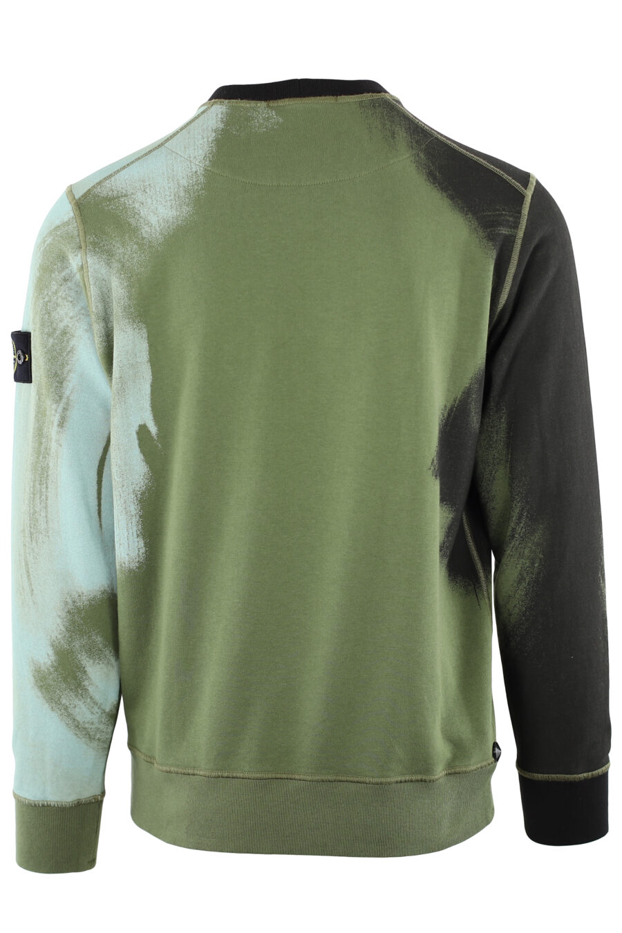 Militärgrünes Sweatshirt mit blauem und schwarzem verzerrtem Aufdruck - IMG 7454