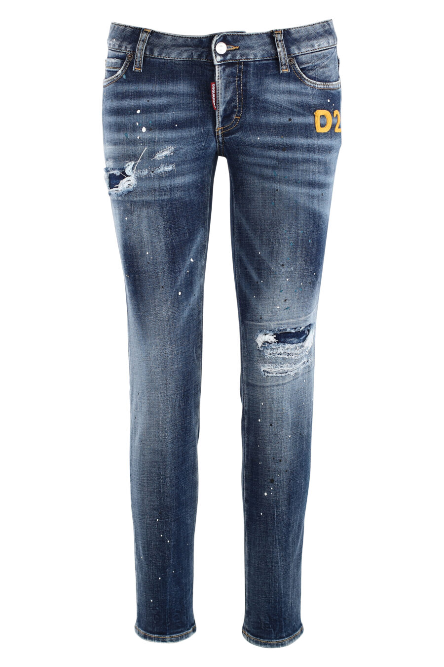 Pantalón tejano azul Jennifer cropped jean con bordado amarillo - IMG 7585
