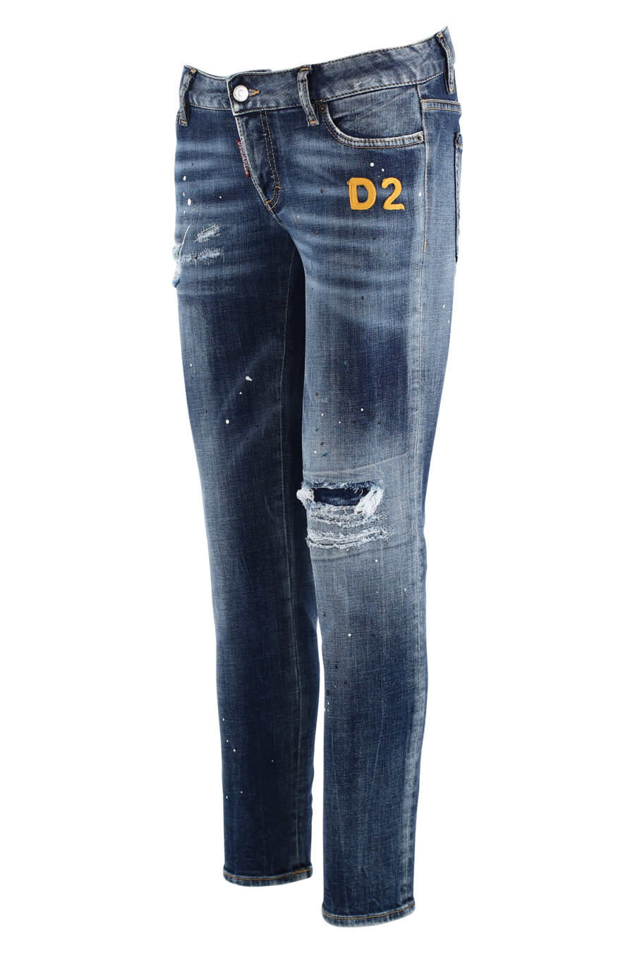 Pantalón tejano azul Jennifer cropped jean con bordado amarillo - IMG 7586