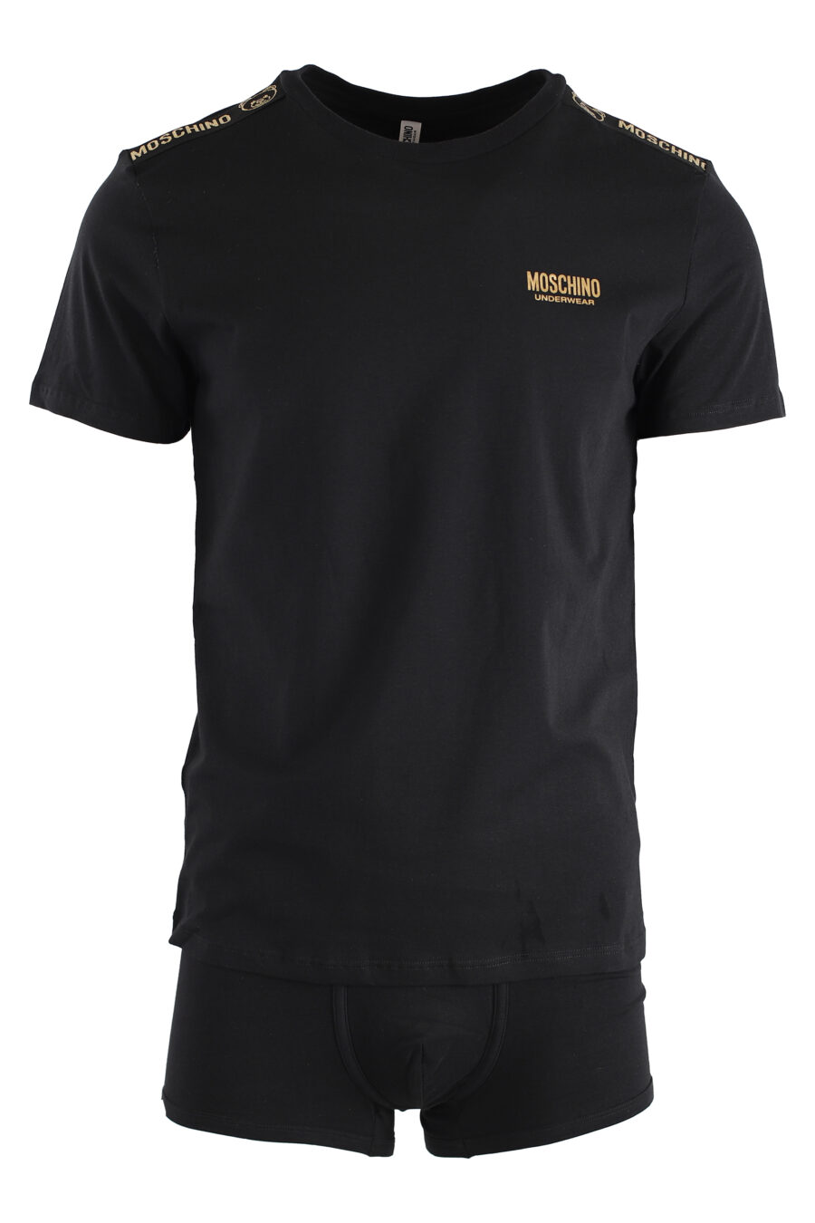 Set de camiseta y boxer negro con minilogo dorado - IMG 7600