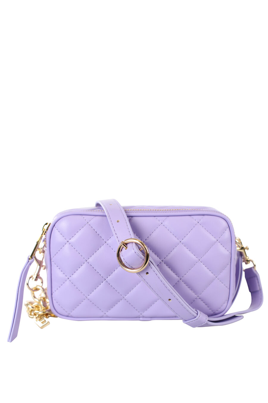 Bolso mini violeta acolchado con charms en cadena - IMG 7233