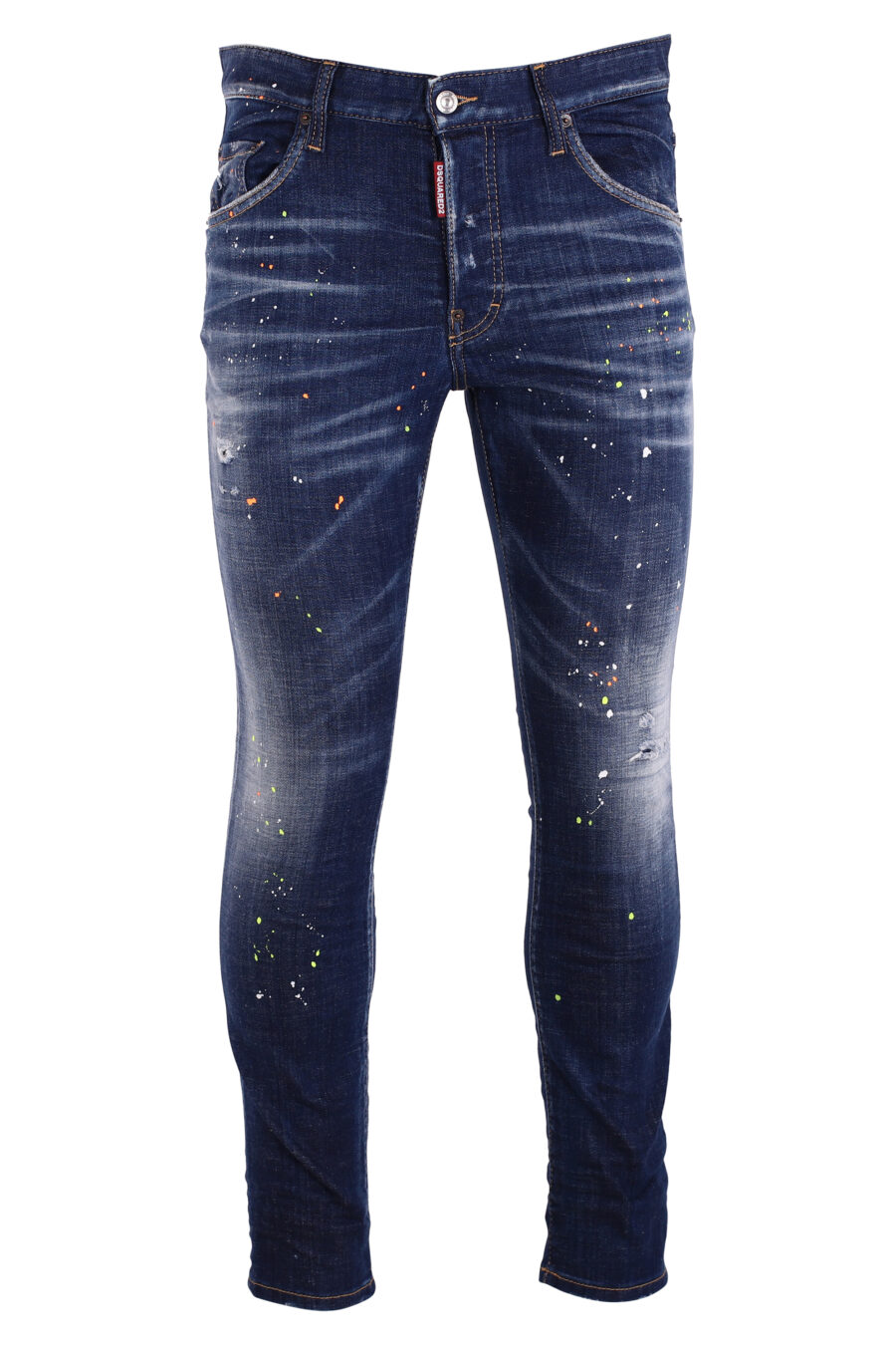 Calças de ganga "skater jean" azuis com salpicos de tinta branca - IMG 8993