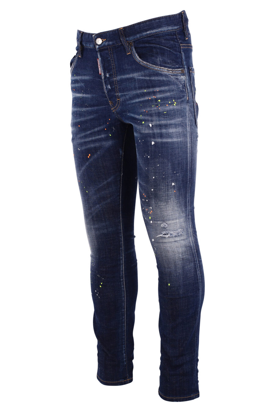 Calças de ganga "skater jean" azuis com salpicos de tinta branca - IMG 8994