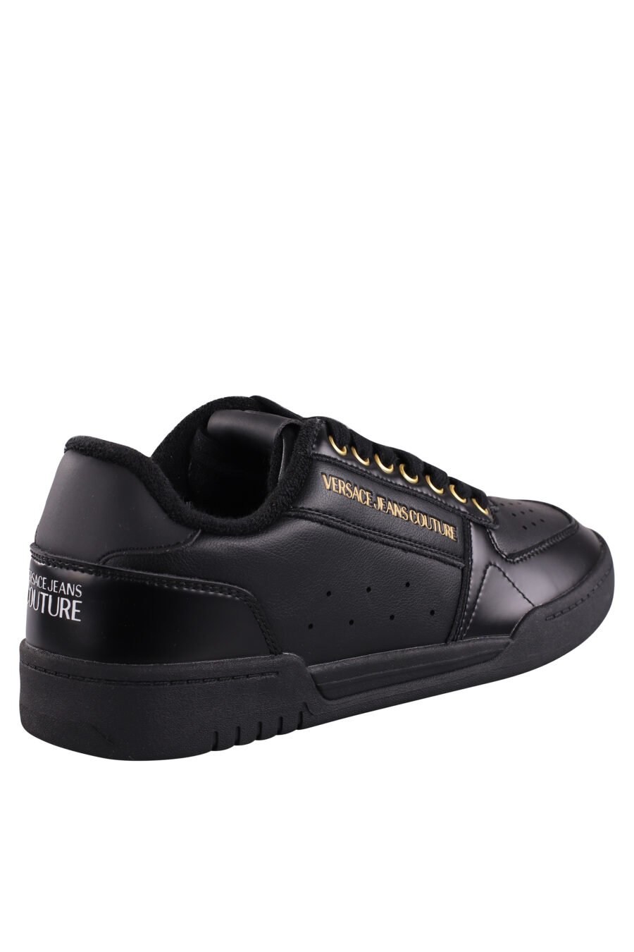 Black slippers with gold mini-logo and plush interior - IMG 9074