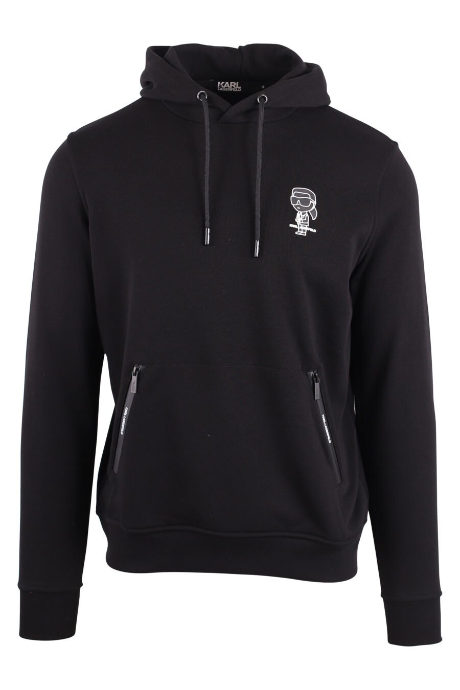 Black sweatshirt with hood and "karl" logo in white silhouette - IMG 9418