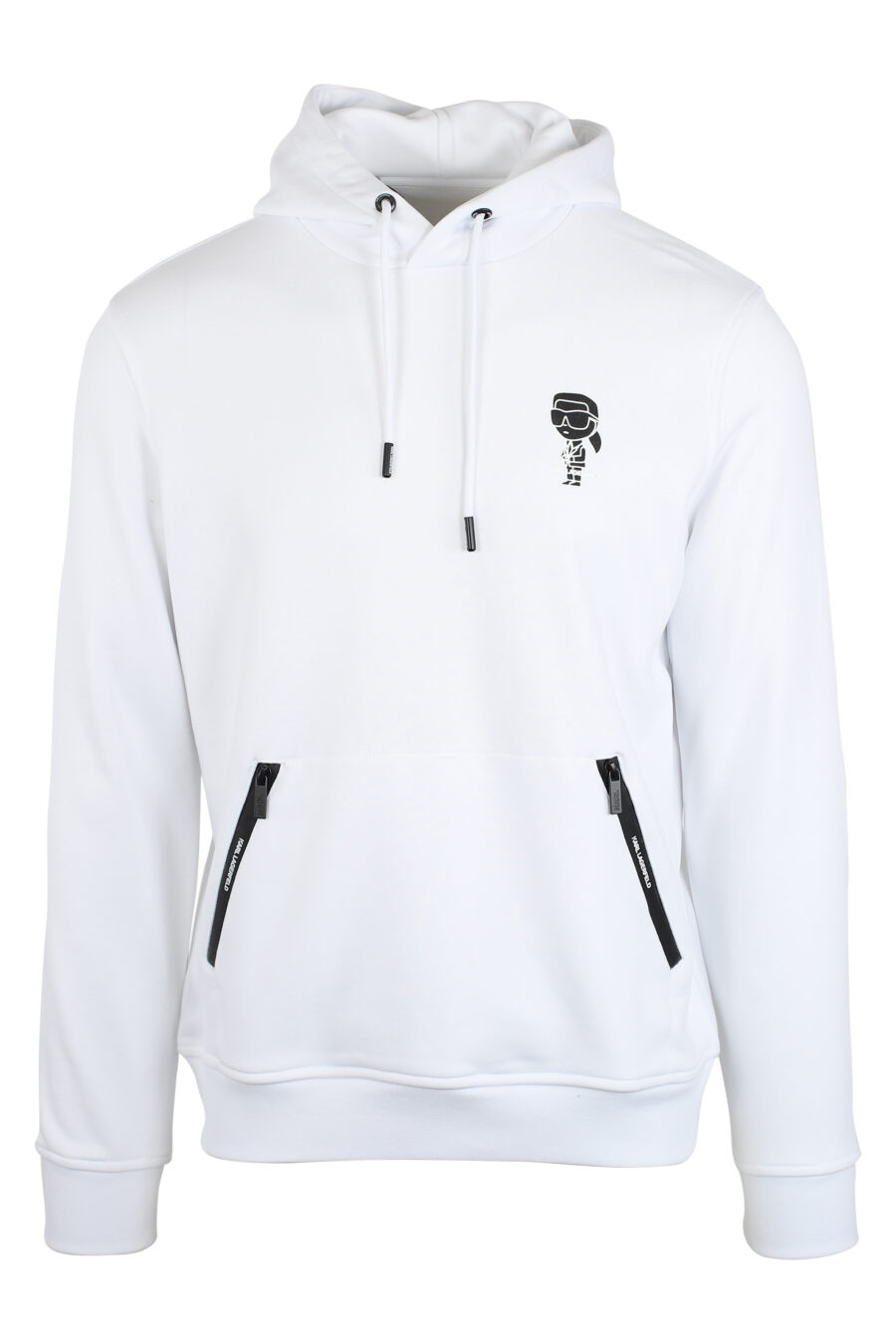 Weißes Kapuzensweatshirt mit "karl"-Logo in schwarzer Silhouette - IMG 9488