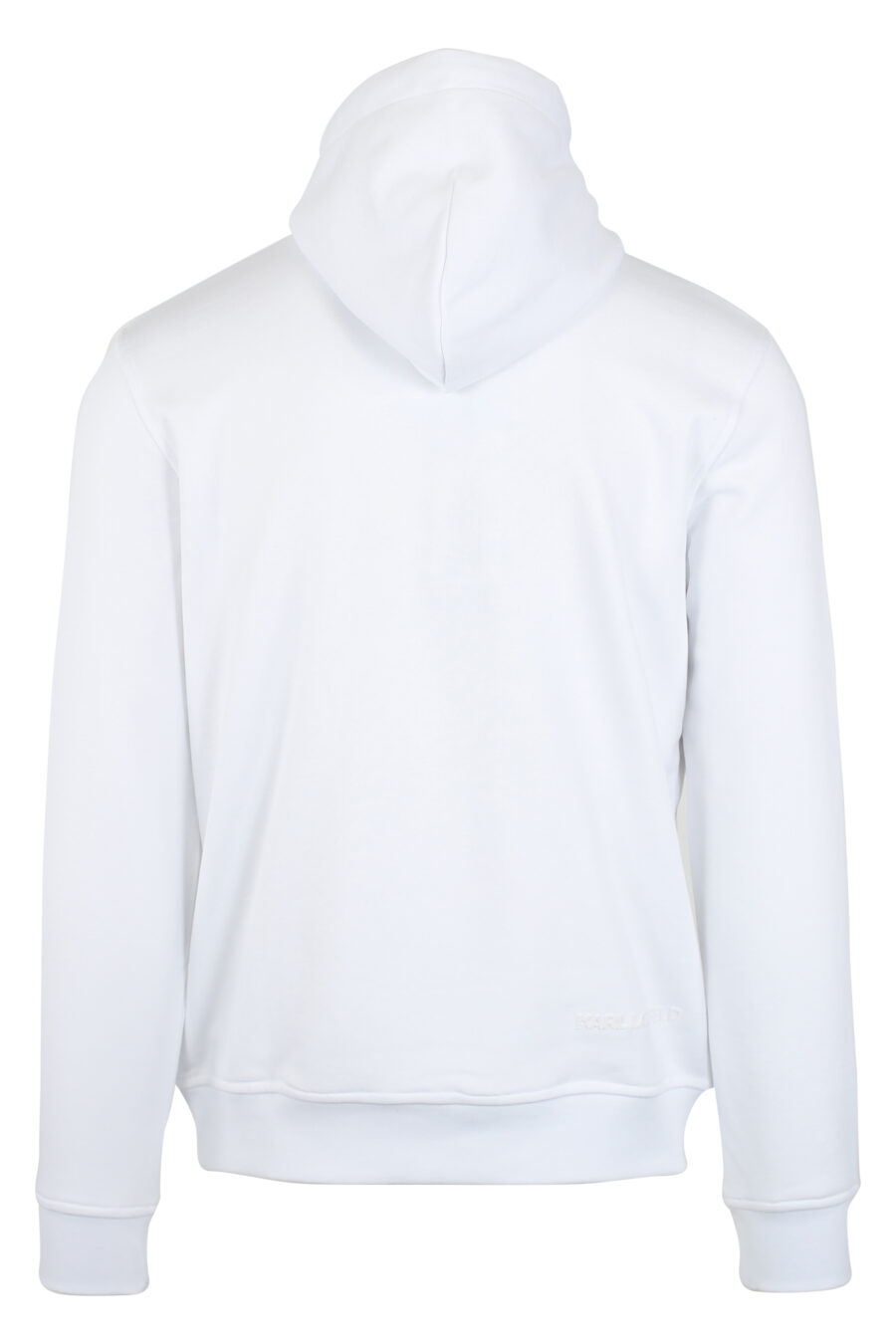 Weißes Kapuzensweatshirt mit "karl"-Logo in schwarzer Silhouette - IMG 9489