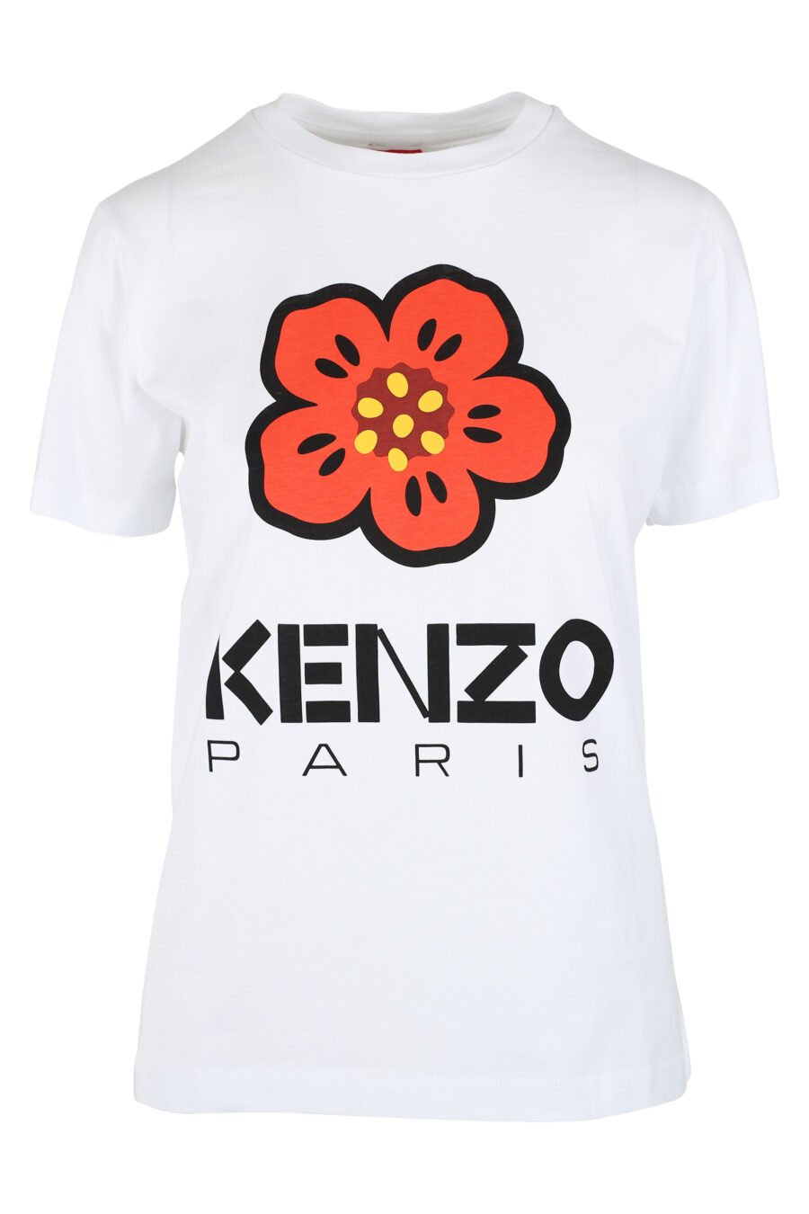 T-shirt branca com maxilogo de flores cor de laranja - IMG 9528