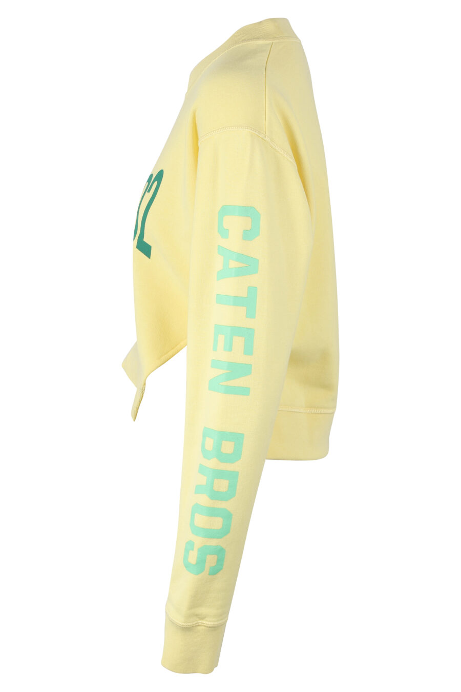Gelbes Sweatshirt mit grünem Maxilogo und Text auf den Ärmeln - IMG 9778