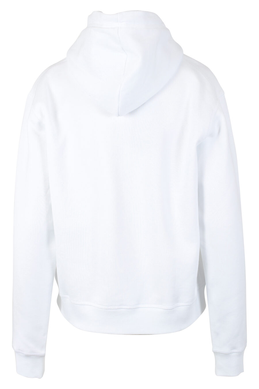White hooded sweatshirt with "icon" logo and surfer dog - IMG 9790