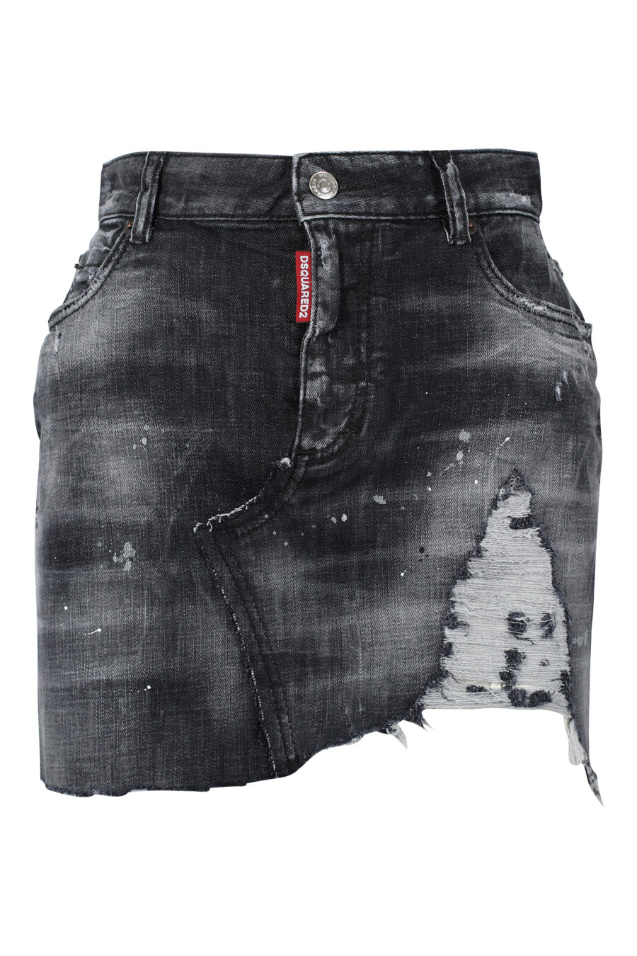 Black raw cut mini skirt with half slit - IMG 9795