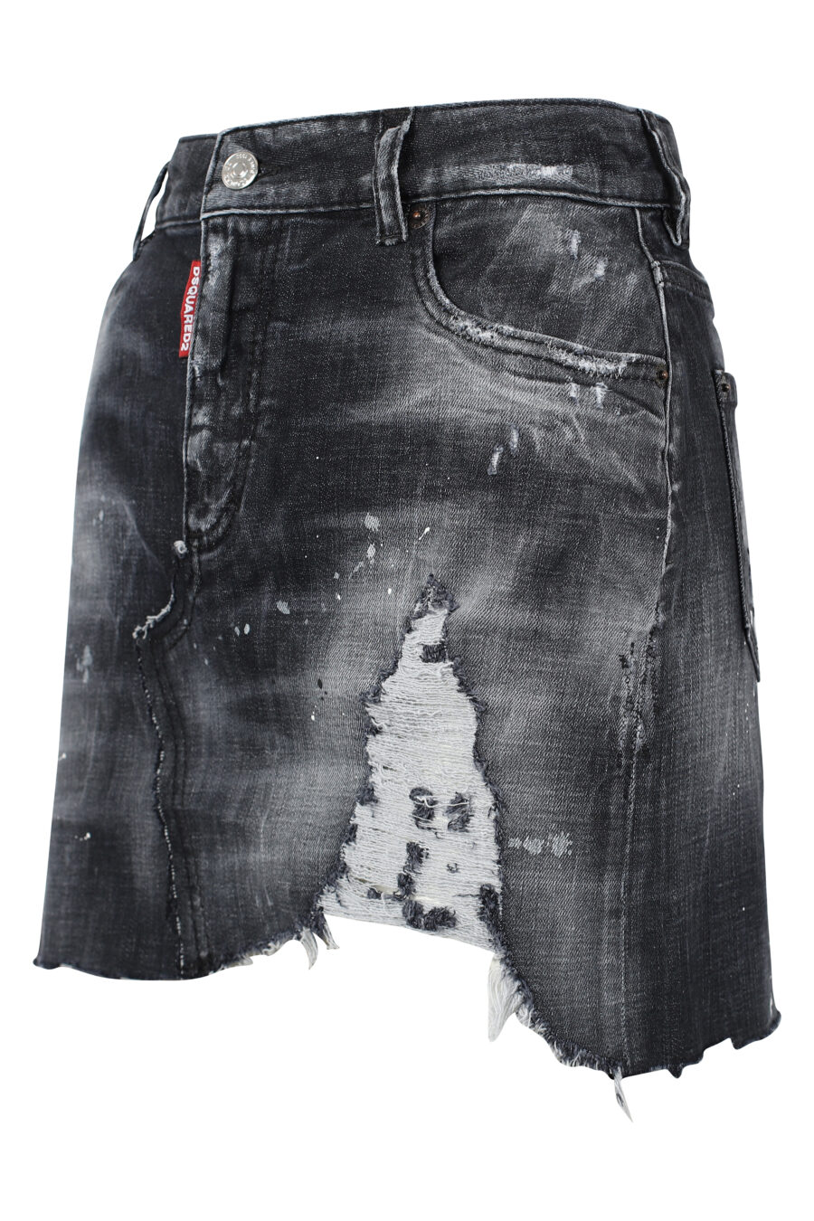Black raw cut mini skirt with half slit - IMG 9796