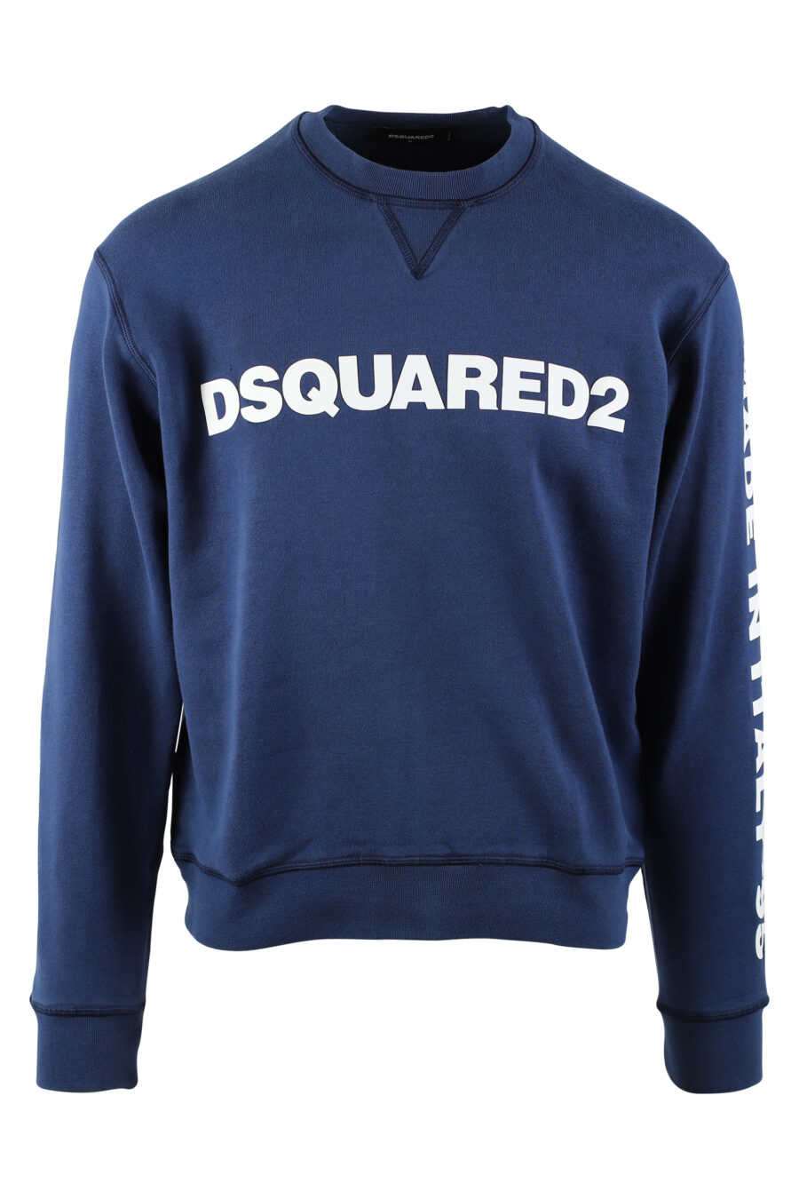 Blue sweatshirt with white maxilogue and text on sleeves - IMG 0591
