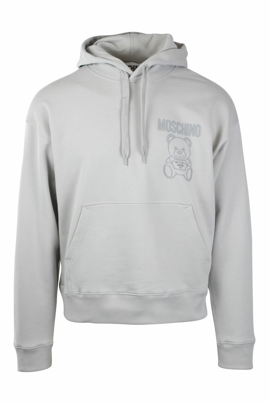 Sudadera gris con capucha y minilogo oso monocromático - IMG 1401