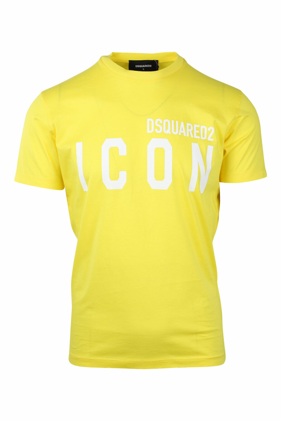T-shirt amarela com o logótipo "ícone" duplo branco - IMG 1404