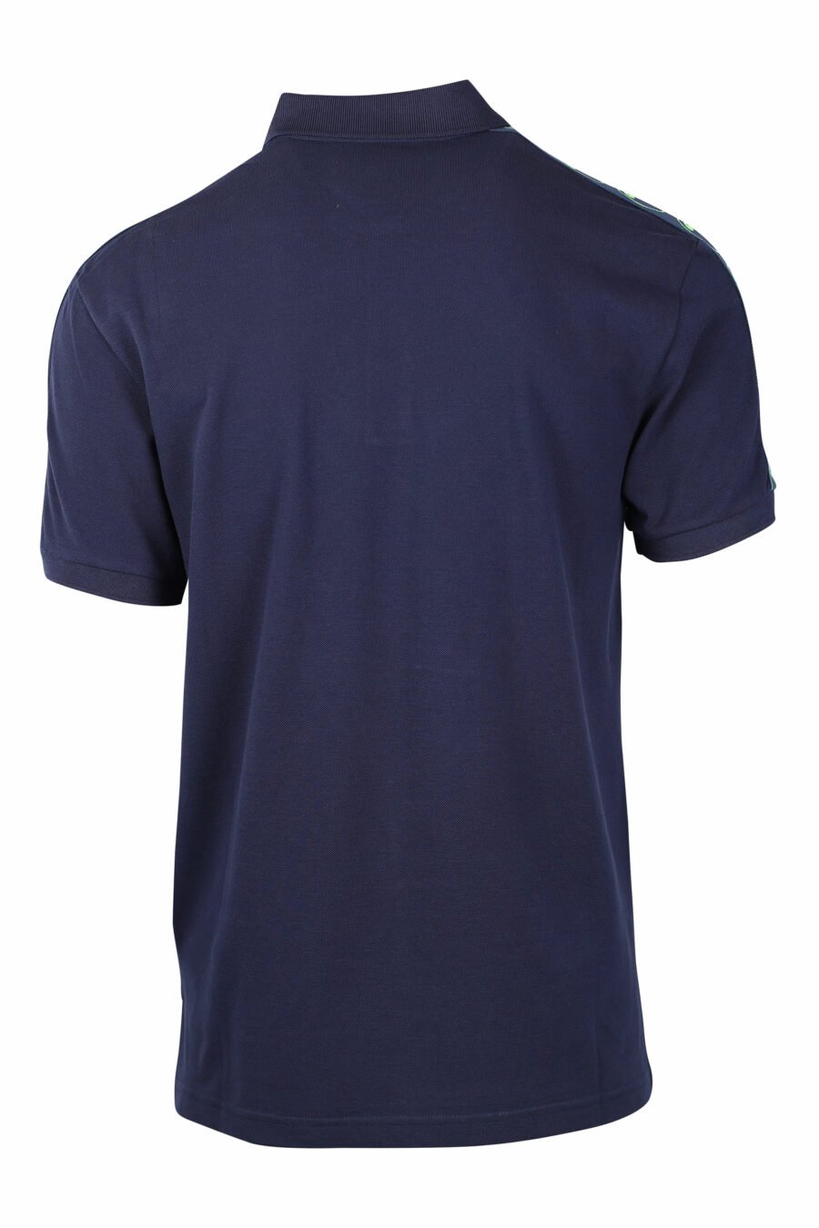 Dunkelblaues Poloshirt mit doppelter Minifrage und grünem Schulterlogo - IMG 1452
