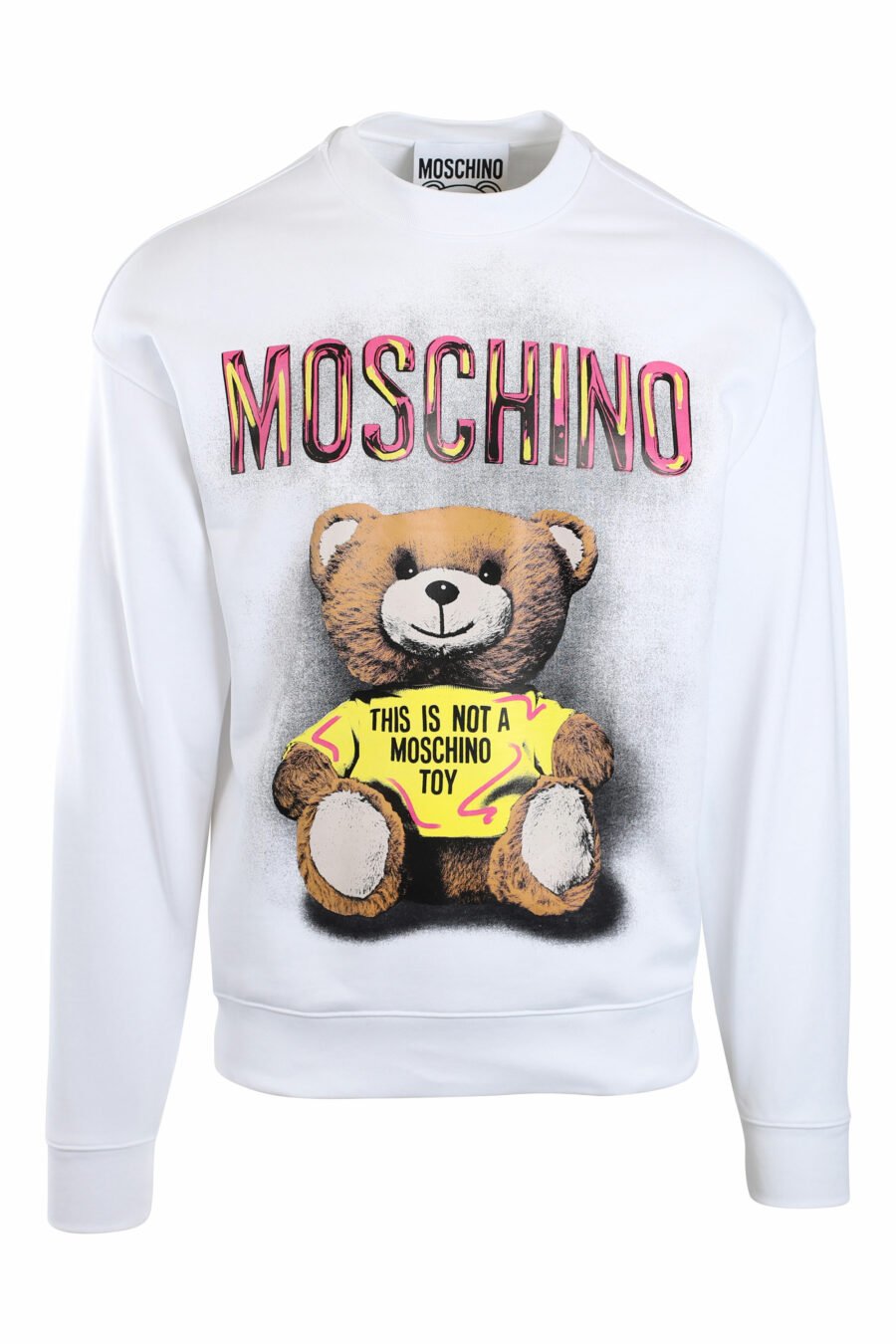 White sweatshirt with maxilogo bear "this is not a moschino toy" - IMG 2148