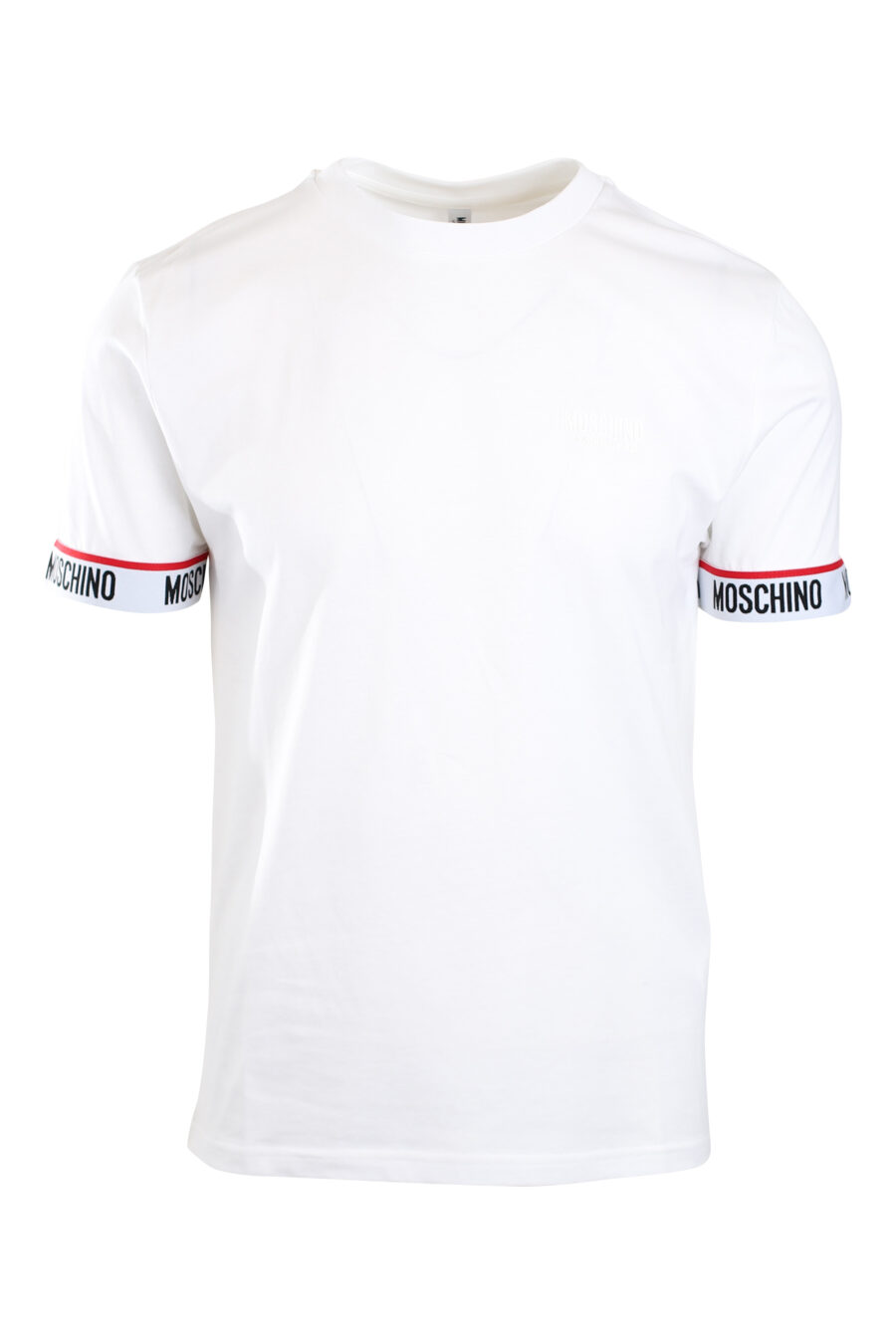 Weißes T-Shirt mit Logoband am Ärmel und einfarbigem Mini-Logo - IMG 2174