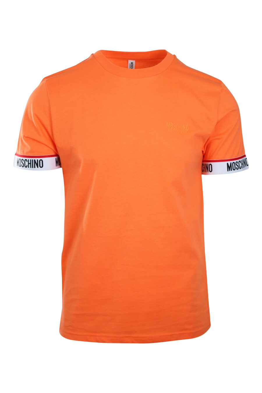 Orange T-shirt with logo band on sleeves and monochrome mini-logo - IMG 2206