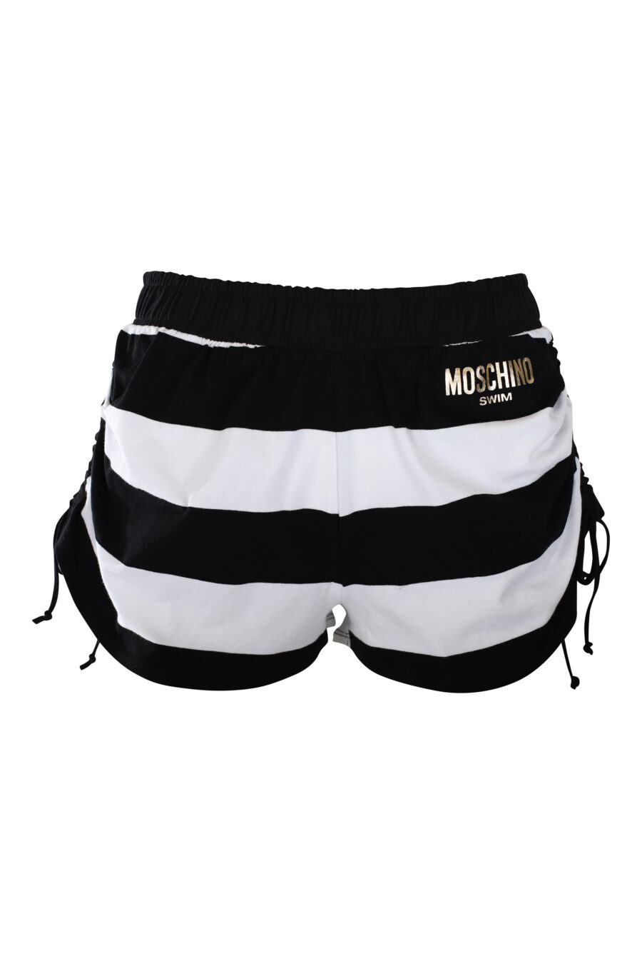 Zweifarbig schwarz-weiß gestreifte Shorts mit goldenem Mini-Logo - IMG 2247