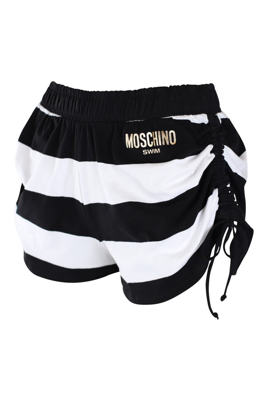 Bicolour black and white striped shorts with gold mini-logo - IMG 2250