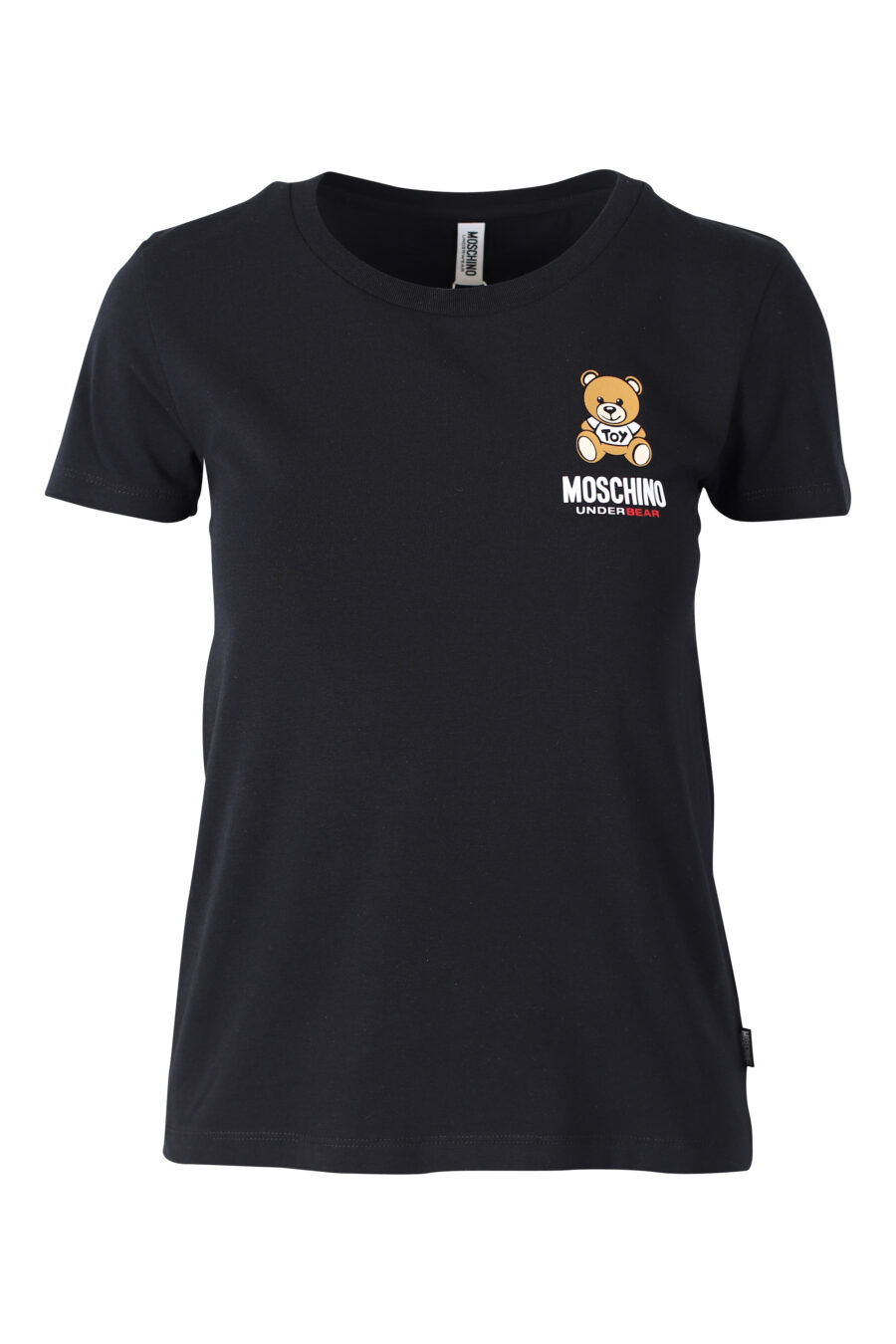 Schwarzes, schmal geschnittenes T-Shirt mit Bärenlogo auf dem Unterarm - IMG 2370