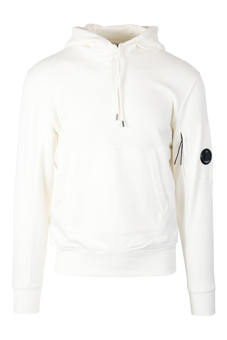 White sweatshirt with hood and circular mini-logo on the side - IMG 2387