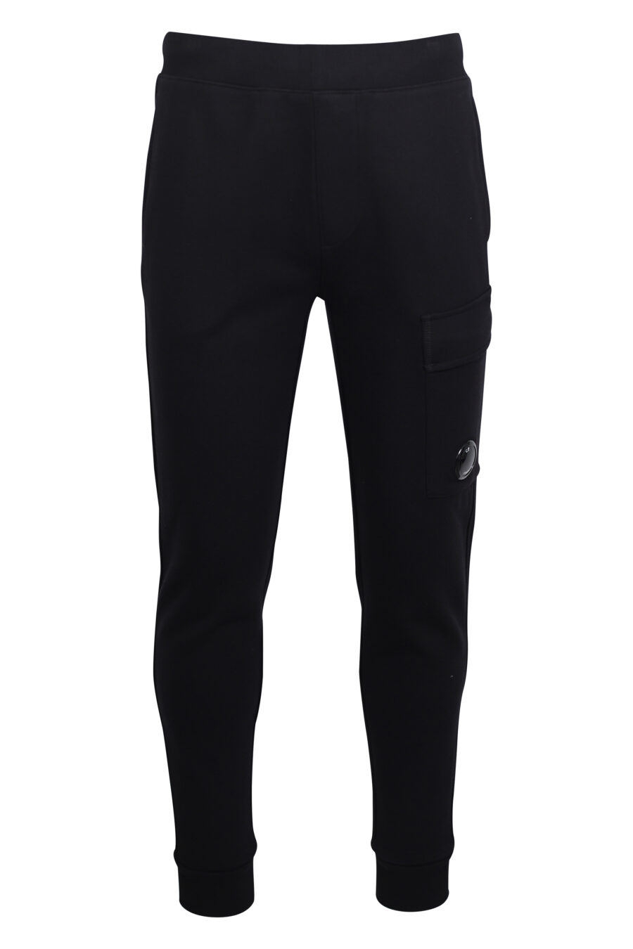 Pantalon cargo noir avec poches diagonales et mini-logo circulaire - IMG 2471