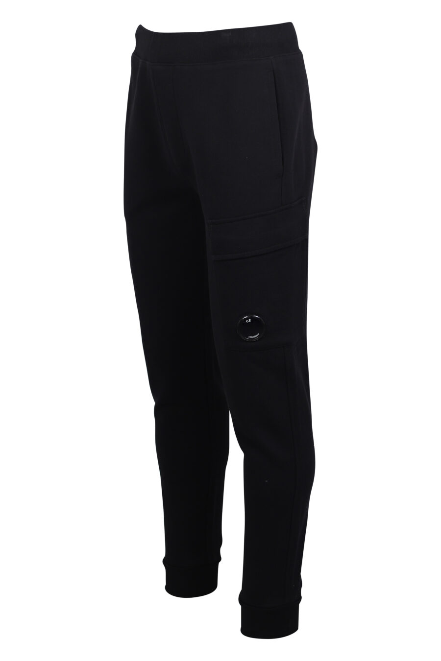 Pantalon cargo noir avec poches diagonales et mini-logo circulaire - IMG 2473