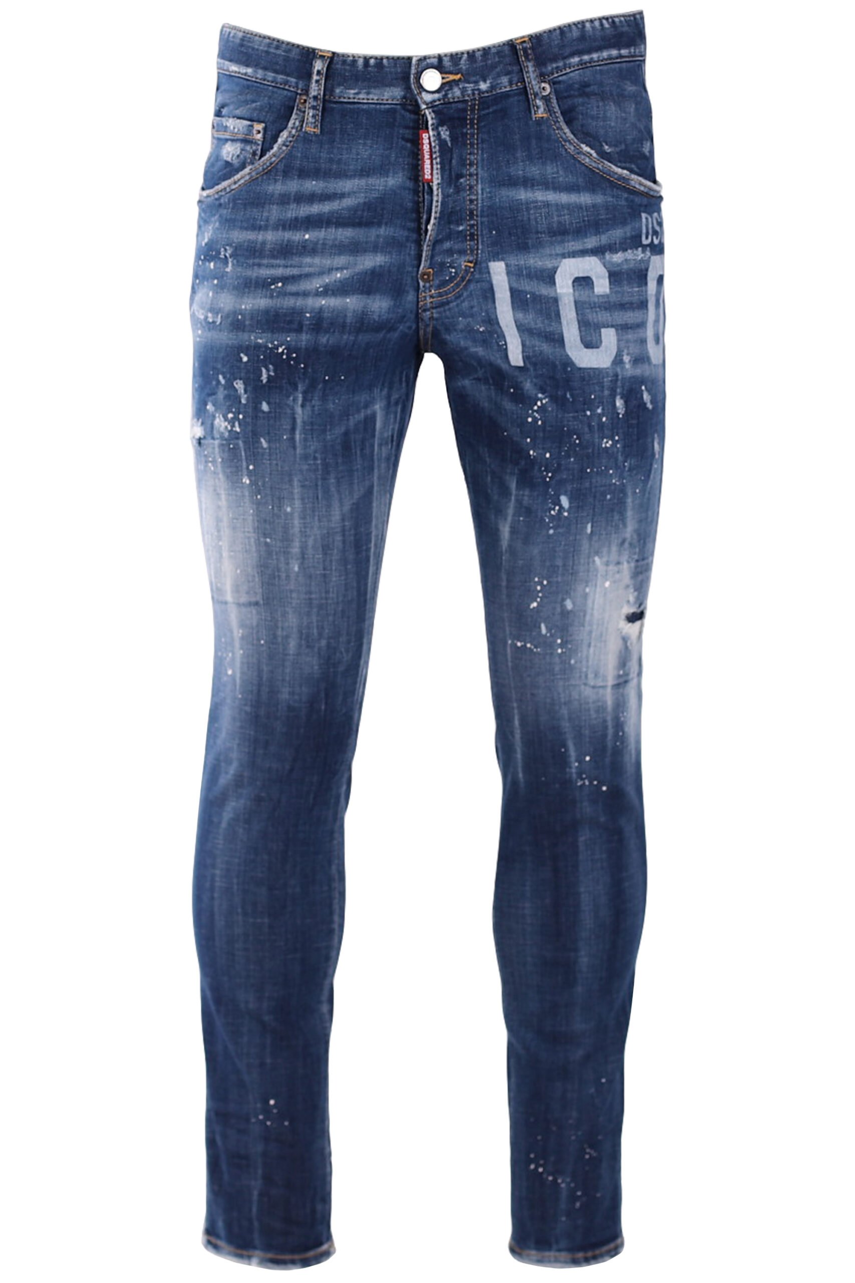Dsquared2 - Pantalón vaquero azul "skater jean" con "icon" y pintura blanca - BLS Fashion