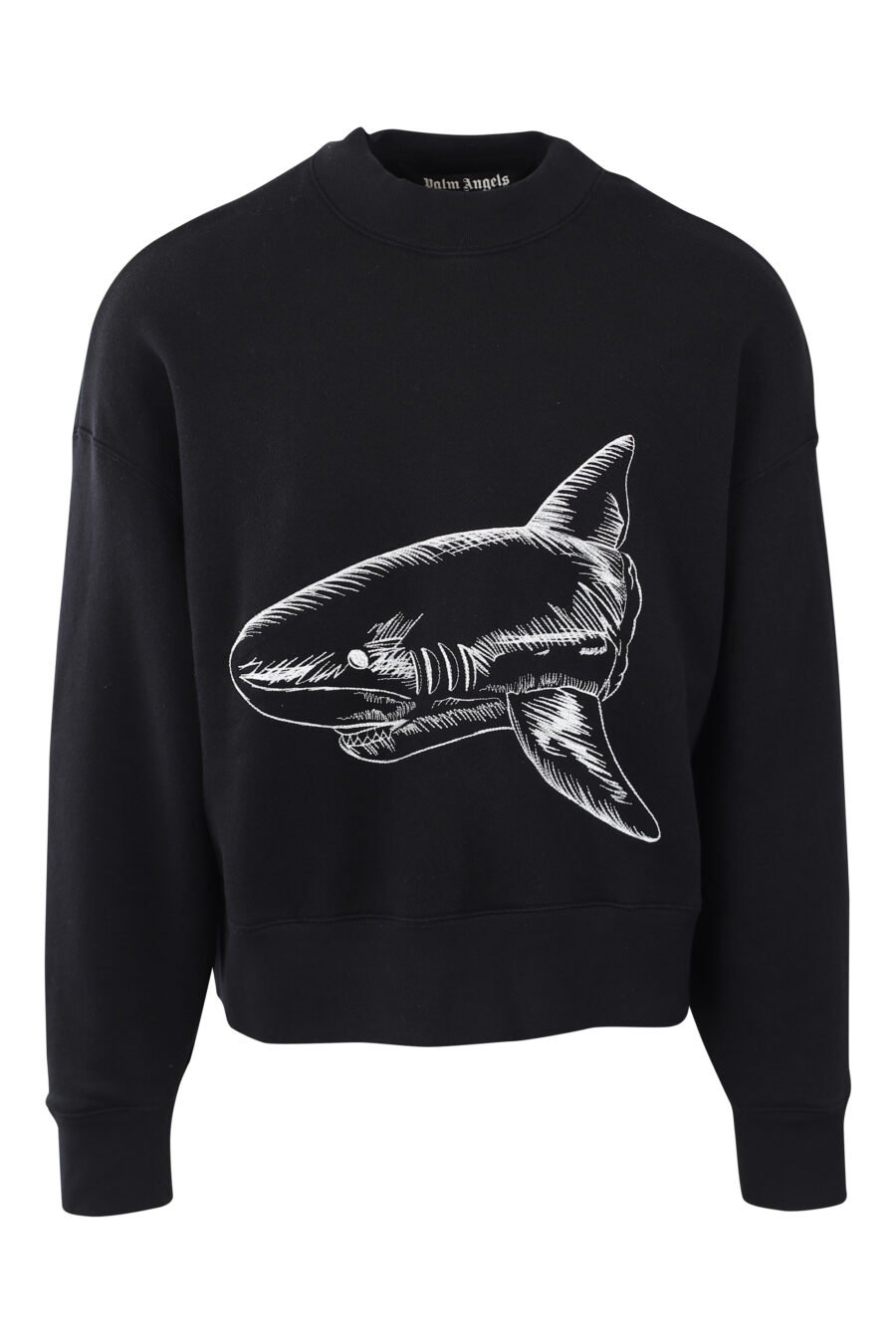 Black sweatshirt with white embroidered shark and logo on the back - IMG 2565