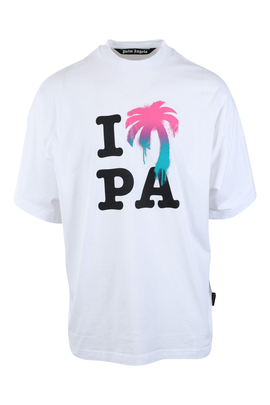 Camiseta blanca con maxilogo "I LOVE PA" con palma multicolor - IMG 2600