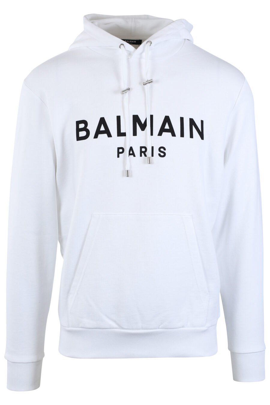 White hooded sweatshirt with black "paris" maxilogue - IMG 2605